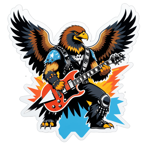 Faucon Heavy Metal avec guitare électrique sticker