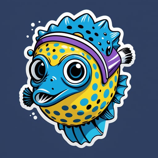 Một con cá nóc cầm mặt nạ lặn ở tay trái và một tấm khăn tắm ở tay phải sticker