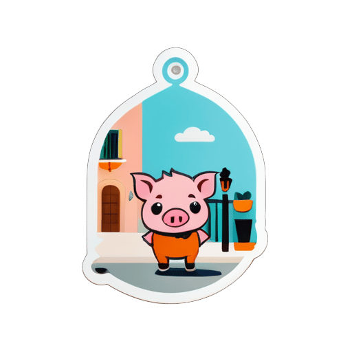 un petit cochon tendre se promène dans la rue italienne sticker