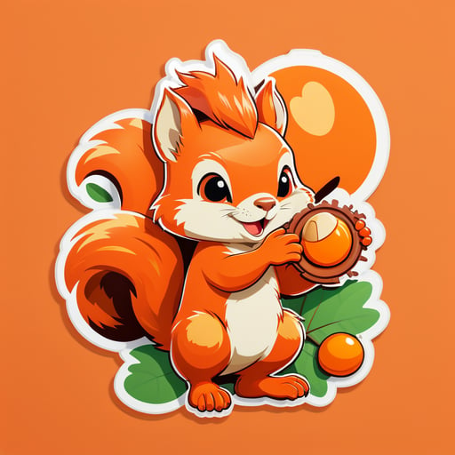 Orange Eichhörnchen sammelt Eicheln sticker