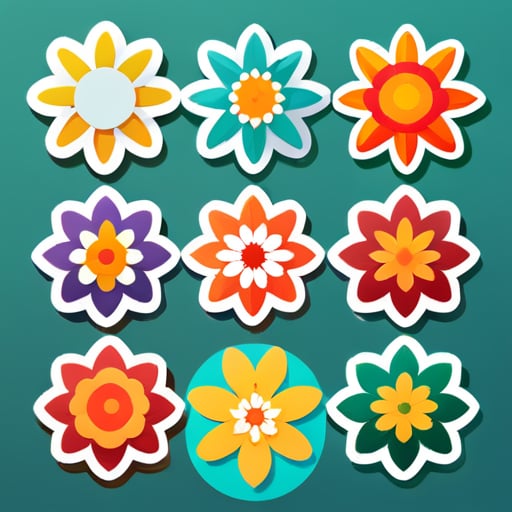 Flowers represent spring, the sun represents summer, leaves represent autumn, and snowflakes represent winter sticker