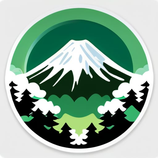 Monte Fuji coberto de neve e floresta exuberante, adesivo circular sticker