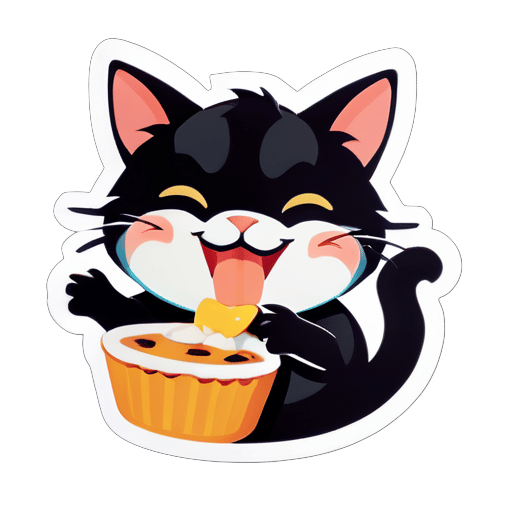 Feliz comiendo gato sticker