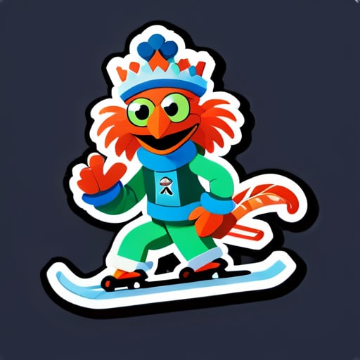 Pepe la crevette roi faisant du ski sticker