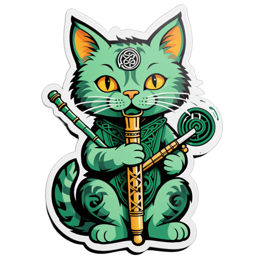 Celtic Cat with Tin Whistle sticker