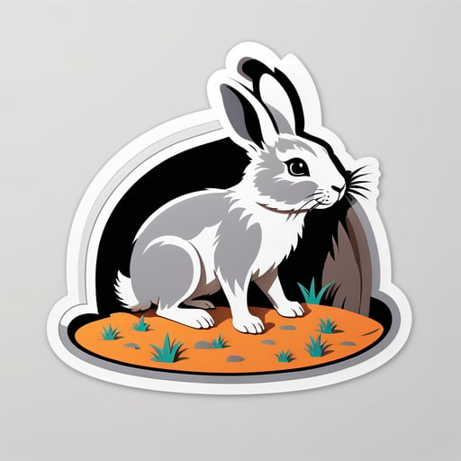 Grey Rabbit Digging a Burrow sticker