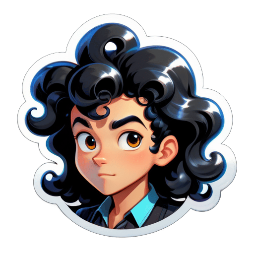 Hair: Shiny black wool curls, not very curly but slightly longer. Ethnicity: Asian, fair skin. Expression: Contemplating a tricky bug. Occupation: A skilled modern programmer. Gender: Male sticker