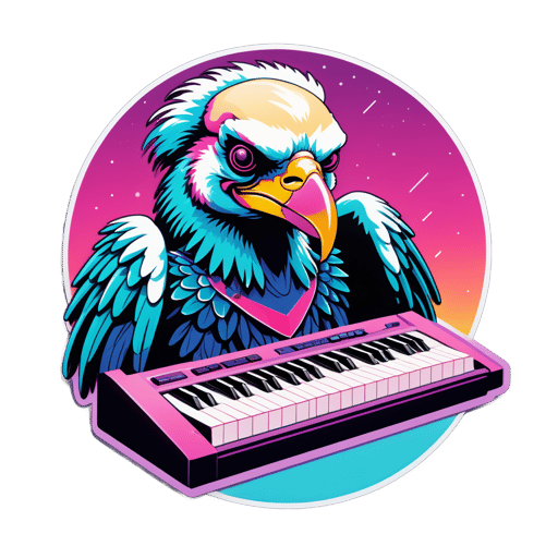 Vaporwave Vulture với Vintage Synth sticker