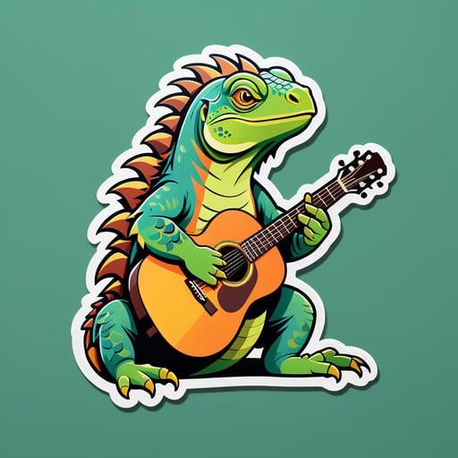 インディーズのイグアナとアコースティックギター sticker