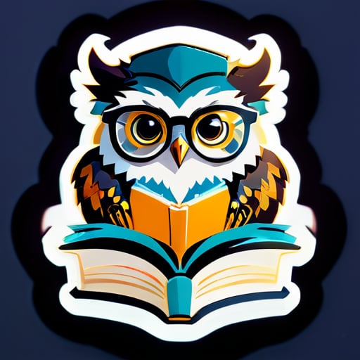 wisdom owl with glasses and book sticker