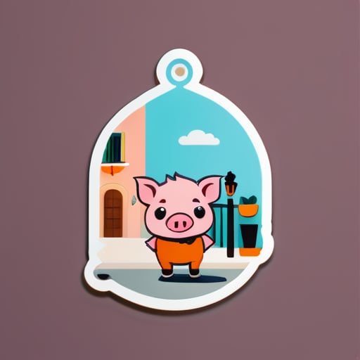 un petit cochon tendre se promène dans la rue italienne sticker