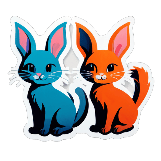 cat and rabbit sticker