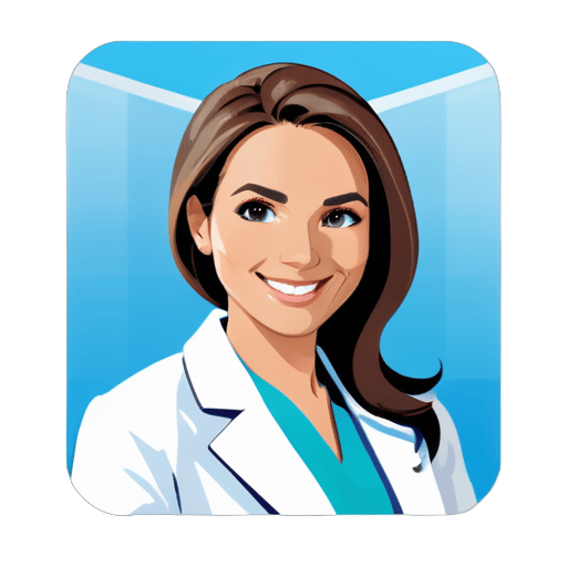 Using a professional portrait of a female doctor as a profile picture can showcase the doctor's professionalism and approachability. The photo can be taken in a clinic or hospital setting, wearing formal medical attire or a white coat, with a smile to convey confidence and warmth. The background color of the photo should be light blue. sticker