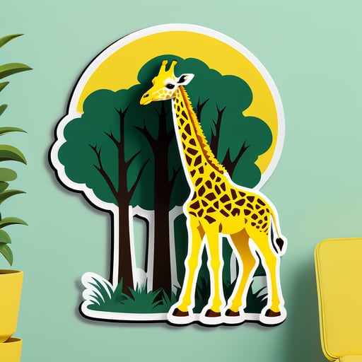 Yellow Giraffe Grazing on Trees sticker