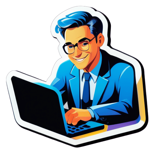 a man with computer sticker