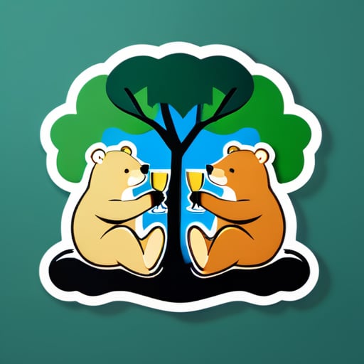 两只熊坐在树上喝香槟 sticker