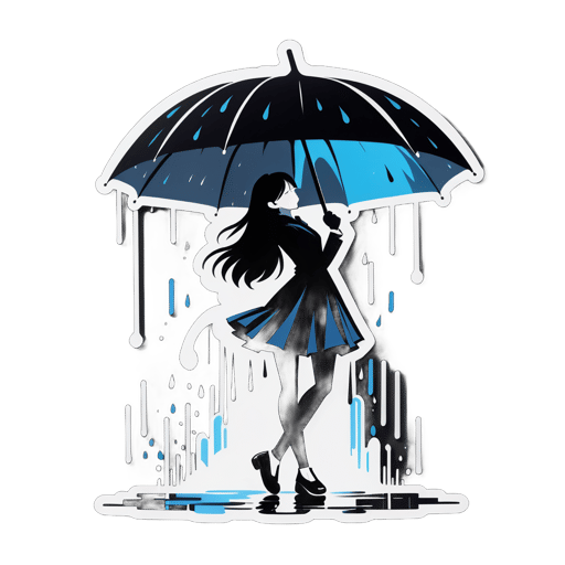Schwarzer Regenschirm tanzt im Regen sticker