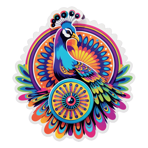 Chim công psychedelic với chiếc trống lẫy sticker