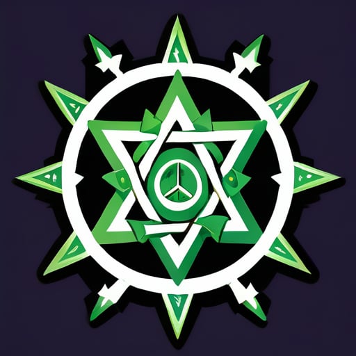 sello mágico, hexagrama unicursal de Aleister Crowley, hexagrama unicursal entrelazado, hechizo, sagrado, secreto, verde, no es un hexagrama, no es una estrella, el sello de orichalcos sticker