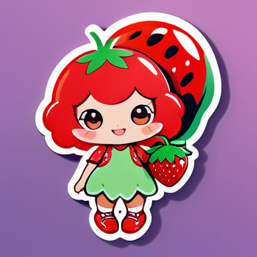 Cute strawberry holding shopping bag sticker