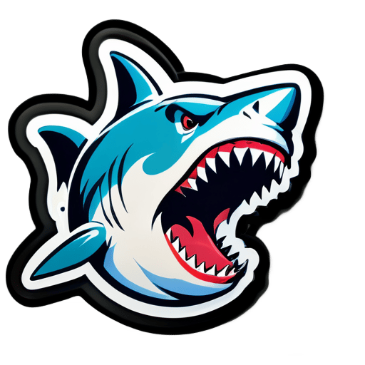 鲨鱼，正面，张嘴，牙齿锋利，美式复古 sticker