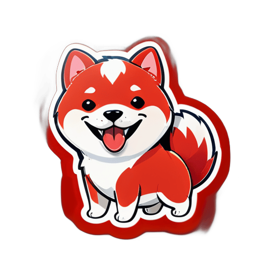 Una linda ilustración de un perro Shiba Inu de color rojo en estilo de dibujo animado, sonriendo, sacando la lengua, con una etiqueta colgando que dice 'Diecisiete'. sticker