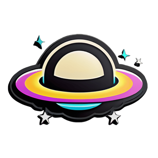 Saturn theo phong cách Nintendo trên nền đen sticker