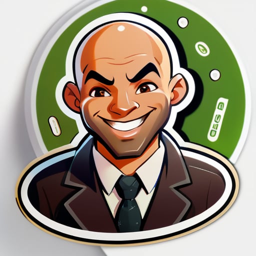 a sticker with the inscription PifagorTrade on the background of a bald-shaven trader sticker