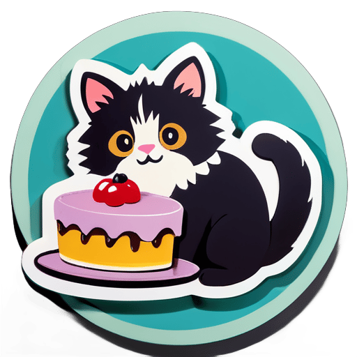 cat with cake sticker