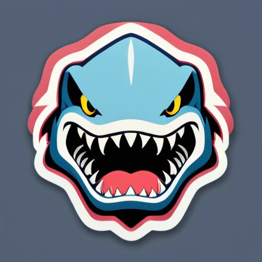 Shark face, facing forward, fierce, cool, symmetrical, American retro, gorgeous sticker