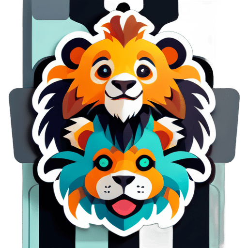 An exotic animal composed of lions and pandas sticker
