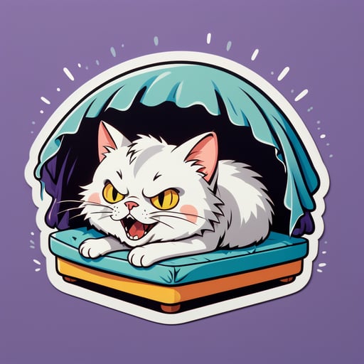 Frightened Cat Puffing Up Under a Bed sticker