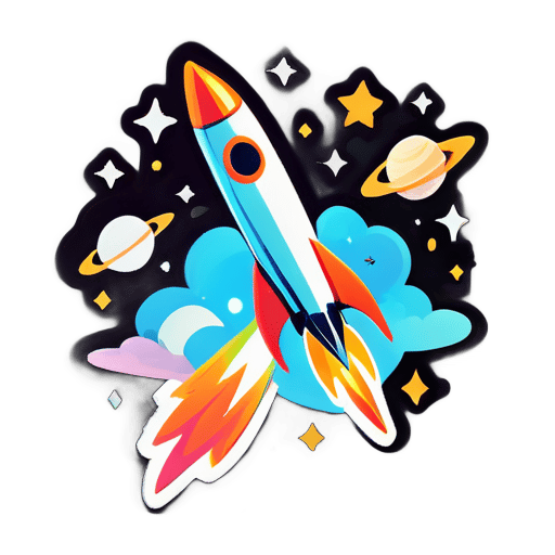 우주에서 비행하는 로켓 sticker