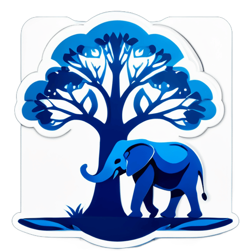 蓝色大象与树贴纸 sticker