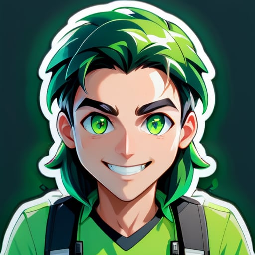 一个计算机工程师，有着绿色的眼睛和漂亮的脸庞，看起来总是微笑 sticker