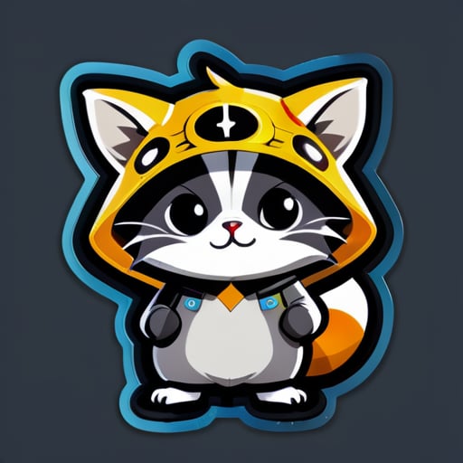 Generate a photo of a raccoon cat in the style of One Piece, with a Star Wars background sticker