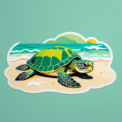 Grüne Schildkröte liegt am Strand sticker