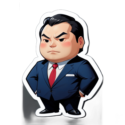 A middleman in a suit, only needs the upper body, Chinese image, a simple and honest fat man sticker