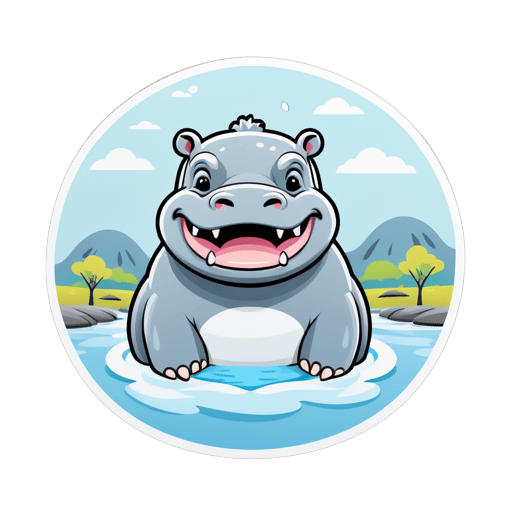 Grey Hippopotamus Bathing in a River sticker