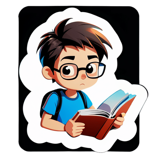 Um estudante lendo livros, mas ele não consegue entender nada sticker