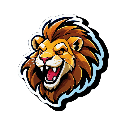 crear un logo de juego de un león feliz sticker