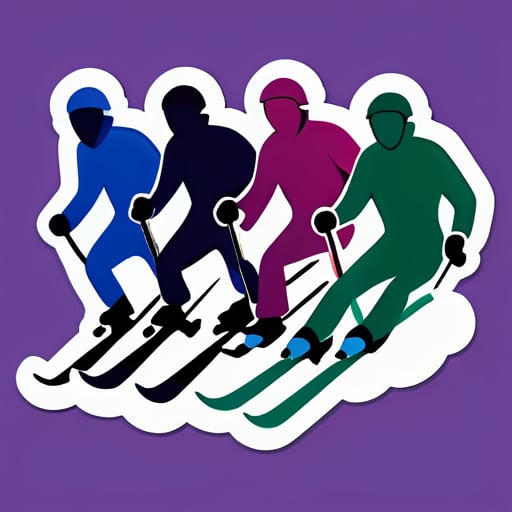 Four men skiing down a mountain together sticker