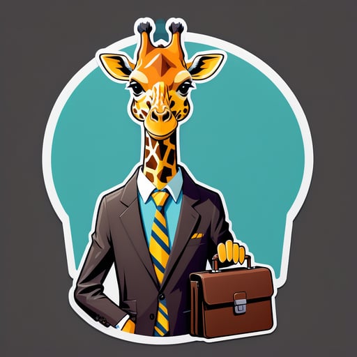 一隻長頸鹿，左手拿著領帶，右手拿著公事包 sticker