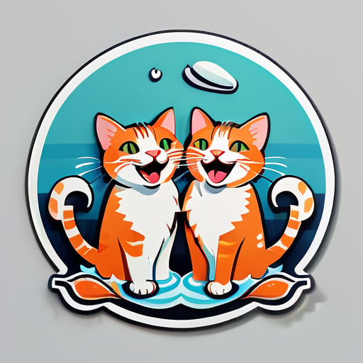 Cats eat fish, laughing sticker