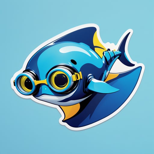A manta ray with a pair of goggles in its left hand and a swim fin in its right hand sticker