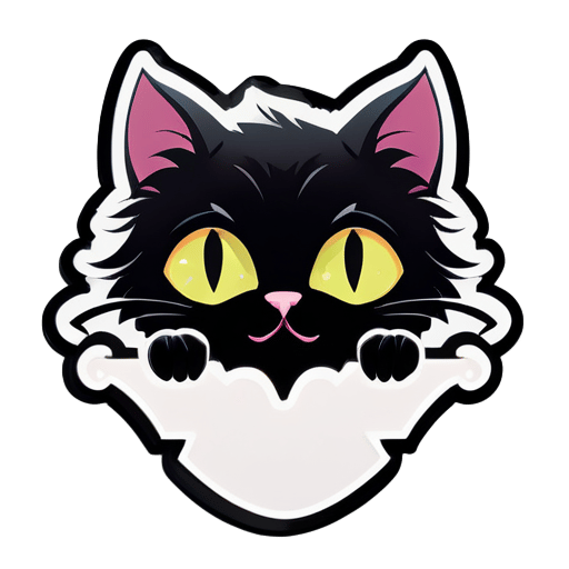 a  digital illustration comic art style gothic peeking cat sticker with half face and paws showing sticker
