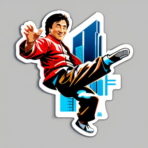 El superastro de las artes marciales Jackie Chan salta desde un rascacielos sticker