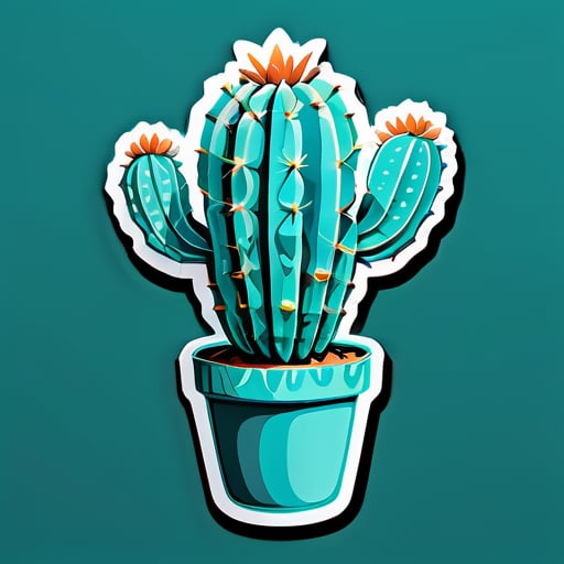 Ein sehr schöner 2-armiger türkiser Kaktus hyperrealistisch und ohne Blumen sticker