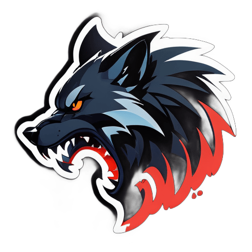 날카로운 흰 이빨을 드러내고 있는 강렬한 검은 늑대 실루엣. 'ShadowFang Gaming'이라는 텍스트는 강렬하고 날카로워서 늑대의 강렬함과 일치합니다. sticker