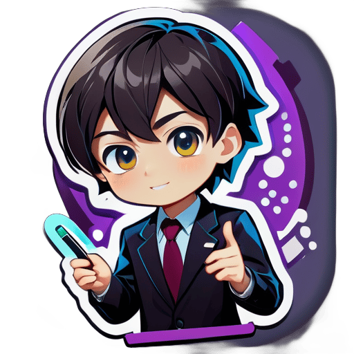 a boy, who is an AI technology tutor, wearing a suit and making a lecture. sticker